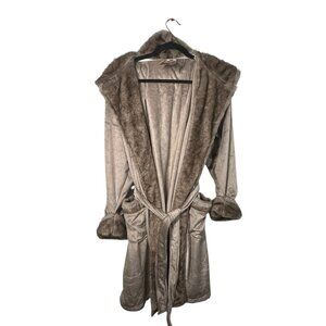 Pottery Barn Alpaca Faux Fur Cozy Hooded Brown Robe Size Medium